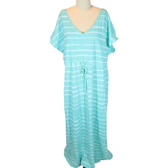 FRESH PRODUCE Moonshade Aqua Stripe Maxi Dress Size XL NWT Beachy Travel Casual - Picture 1 of 7